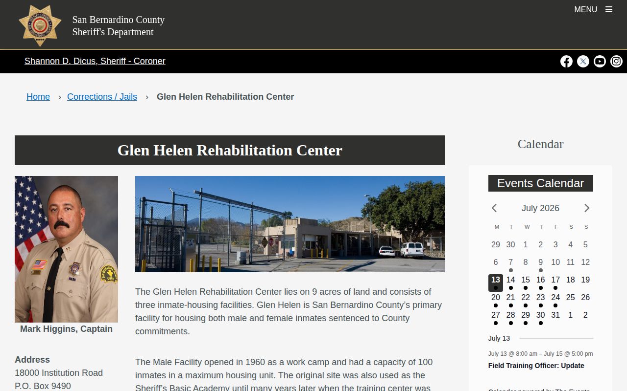 Glen Helen Rehabilitation Center official facility information page