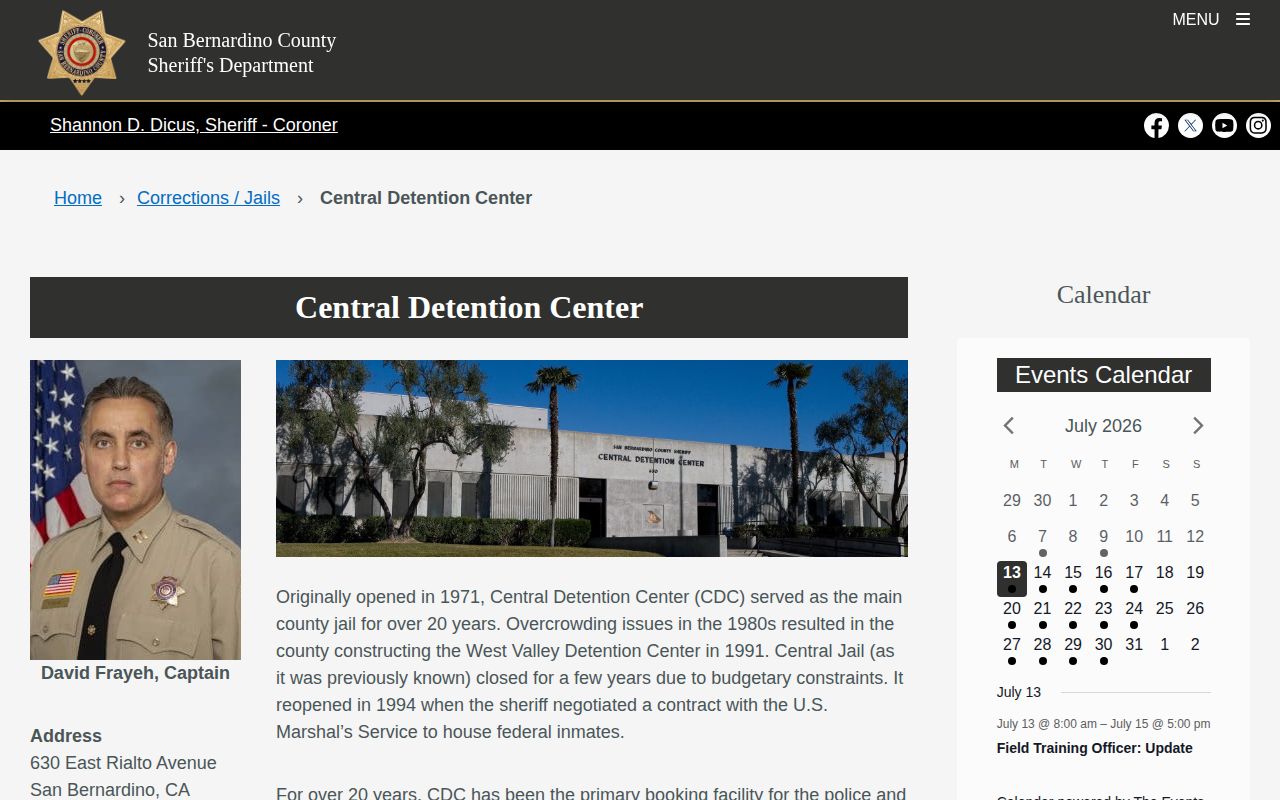 Central Detention Center official facility information page